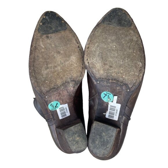 Frye 7.5 Renee Seam Short Leather Ankle Boots Western Cowboy Booties Zip Brown - Picture 5 of 5